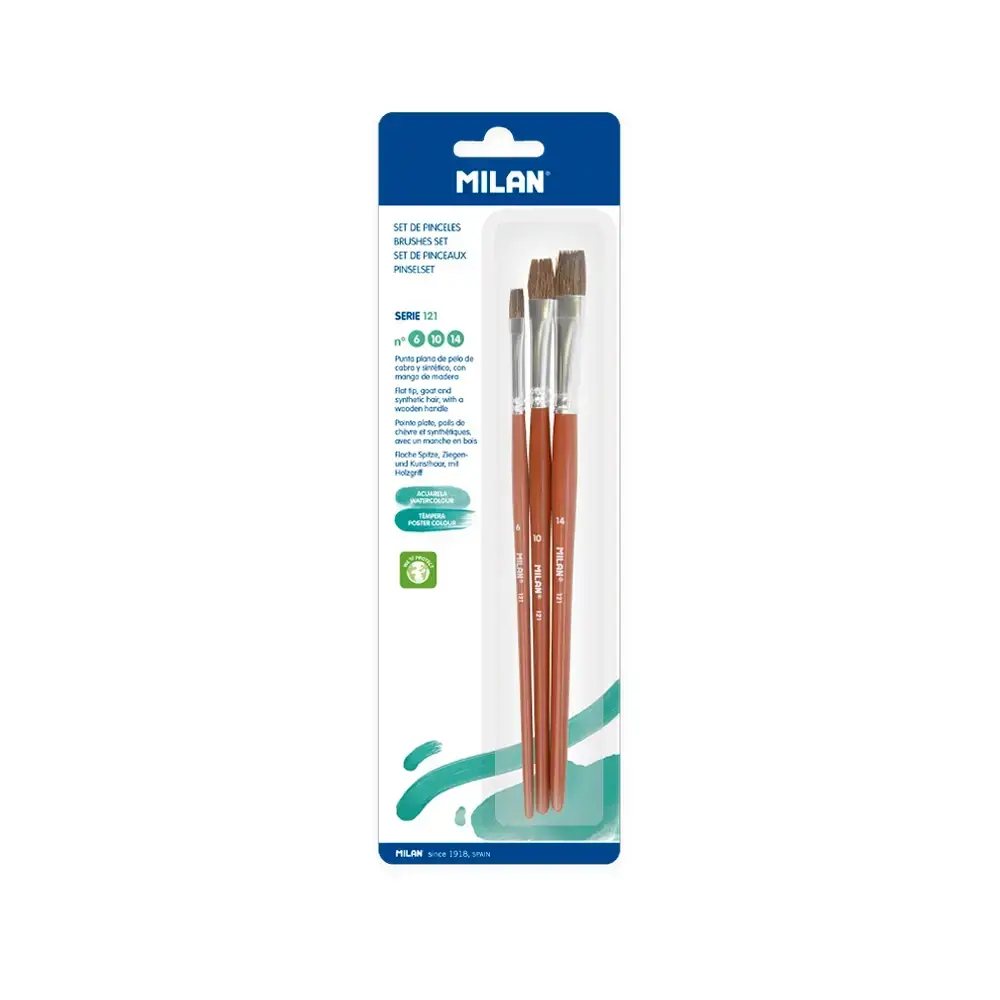 Blister 3 pinceaux plats série 121 nº 6, 10 et 14