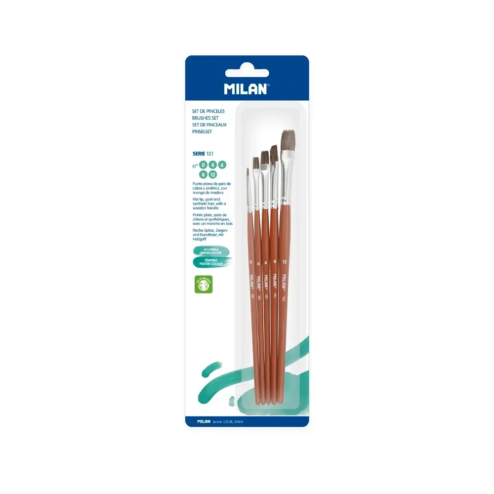 Blister 3 pinceaux plats série 121 nº 0, 4, 6, 8 et 12