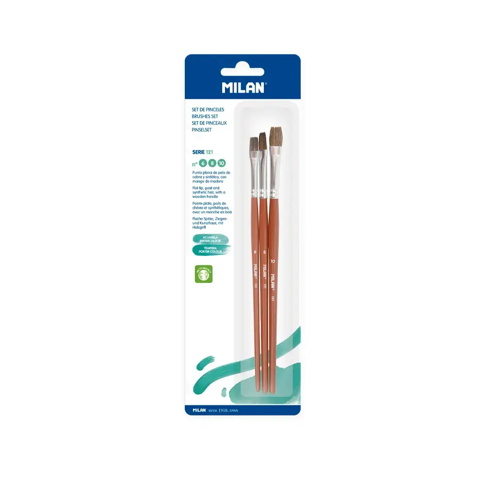 Blister 3 pinceaux plats série 121 nº 6, 8 et 10