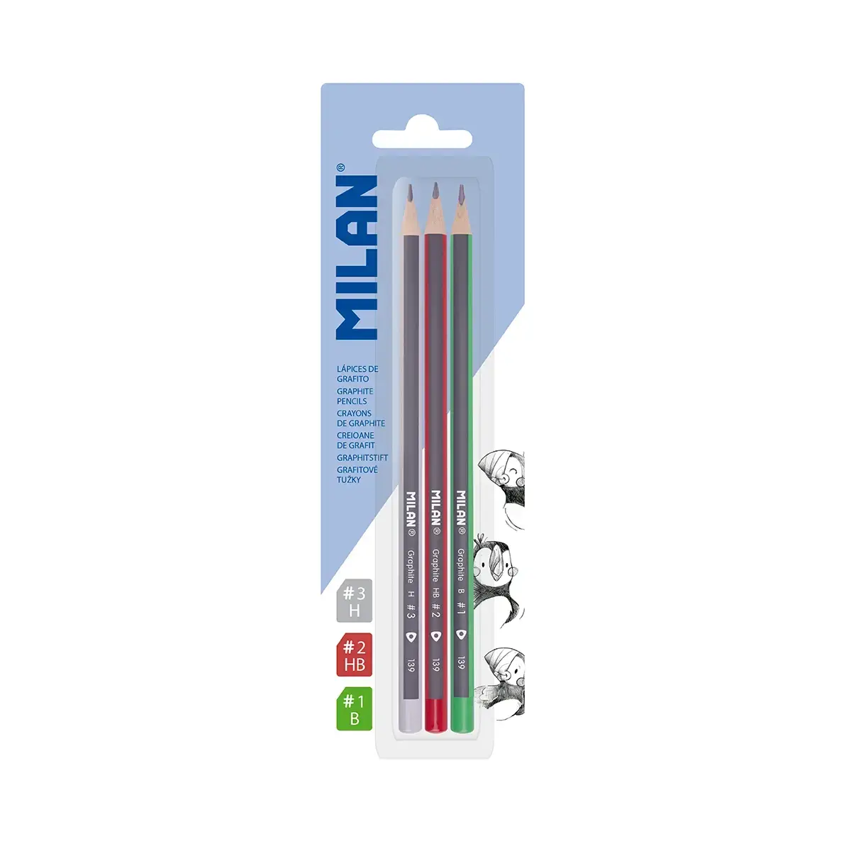 Blister 3 crayons graphite triangulaires B #1, HB #2 et H #3