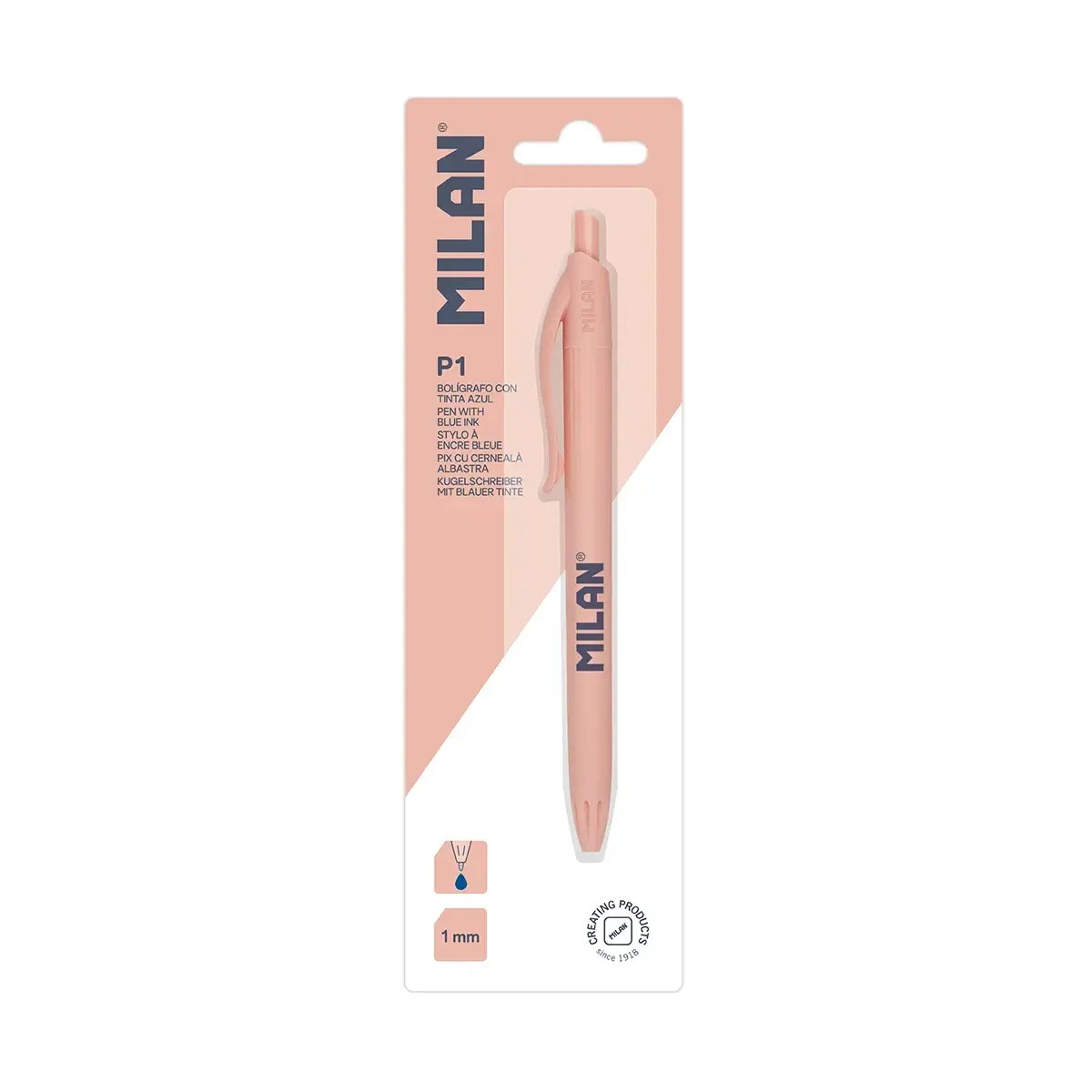 Blister stylo à bille P1 encre bleu, 430 since 1918, rose
