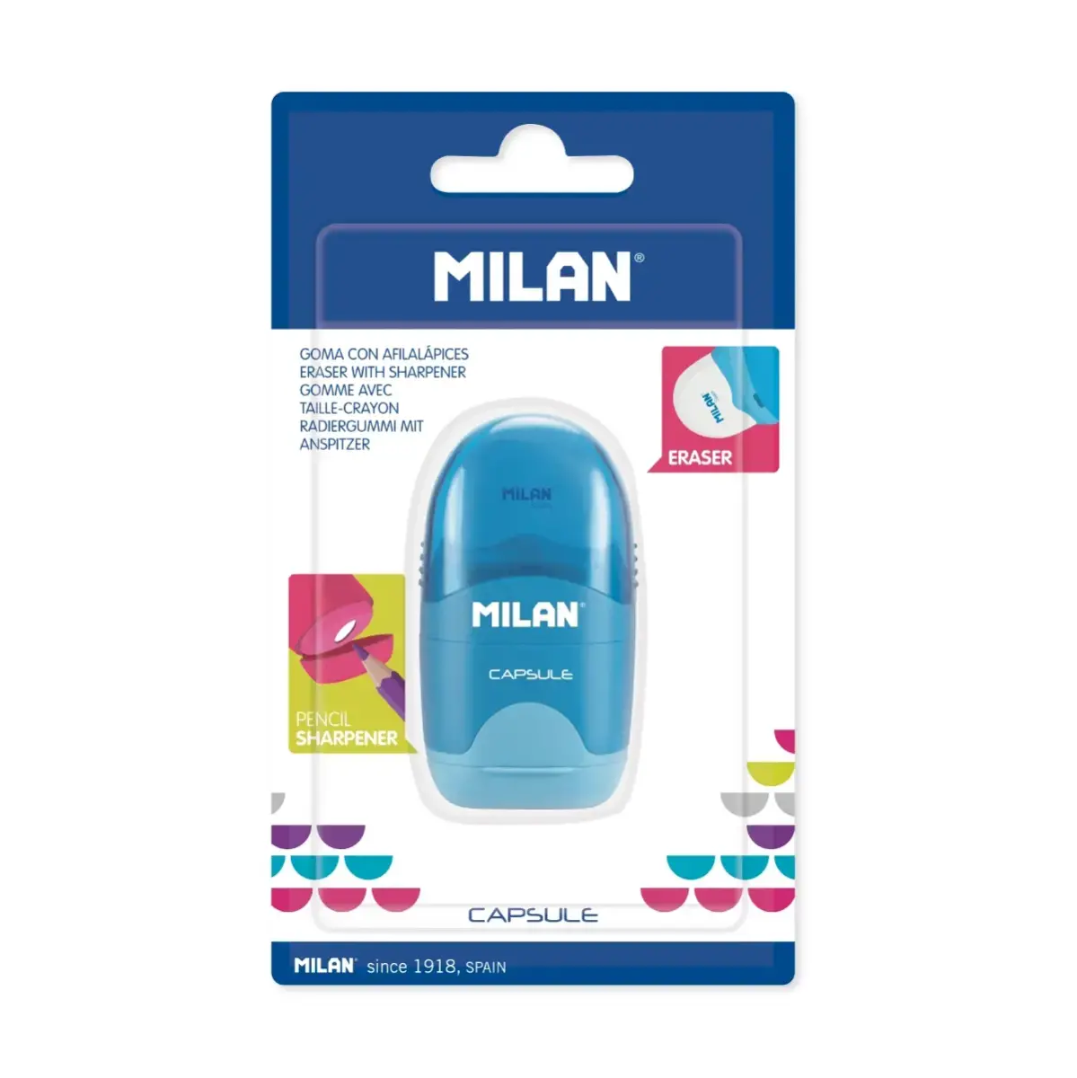 Blister gomme avec taille-crayons CAPSULE