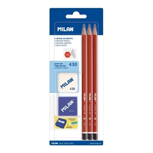 Blister 3 crayons graphite hexagonaux + taille-crayons Afila + gomme à effacer 430