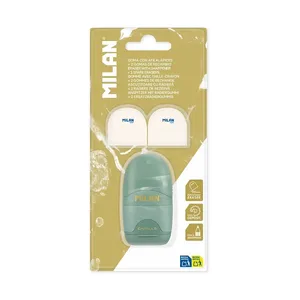 Blister gomme avec taille-crayon CAPSULE Lava + 2 gommes de rechange,vert