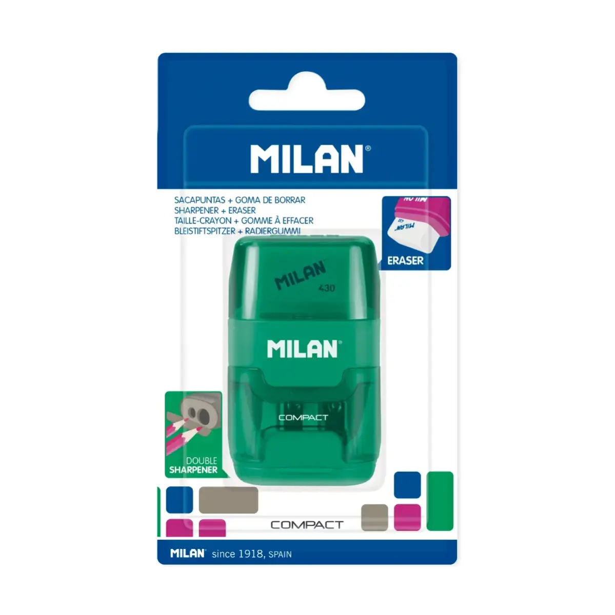 Blister gomme avec taille-crayons COMPACT