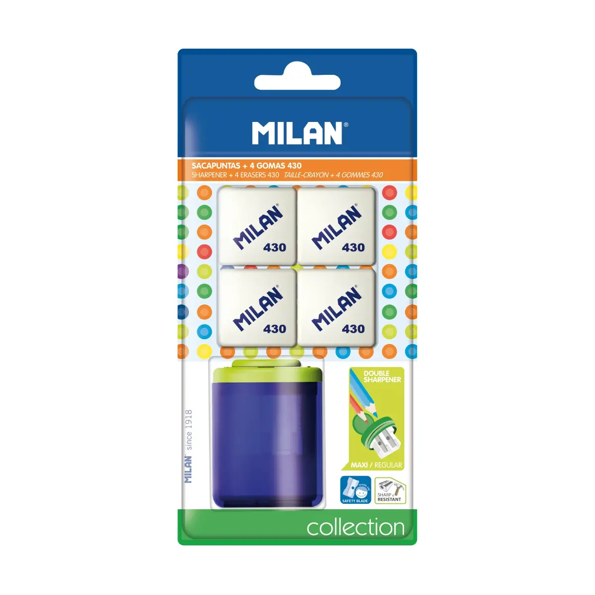 Blister 1 taille-crayons COLLECTION + 4 gommes 430