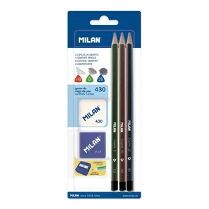 Blister 3 crayons graphite triangulaires + taille-crayons Afila + gommeà effacer 430