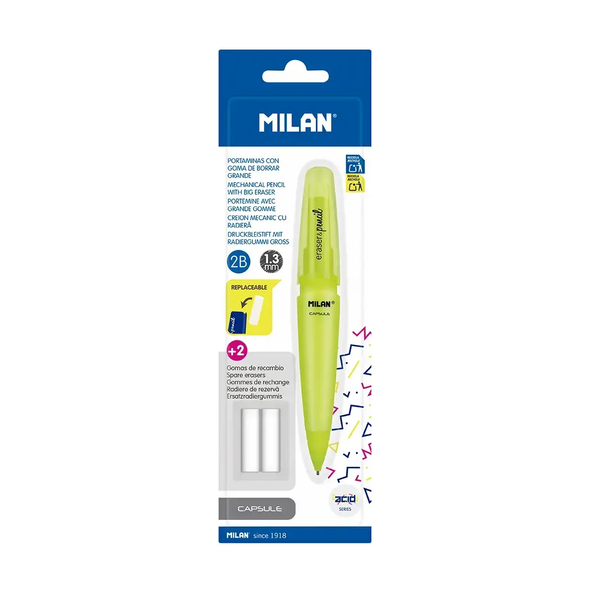 Blister porte-mines CAPSULE Acid 1,3 mm + 2 recharges gommes