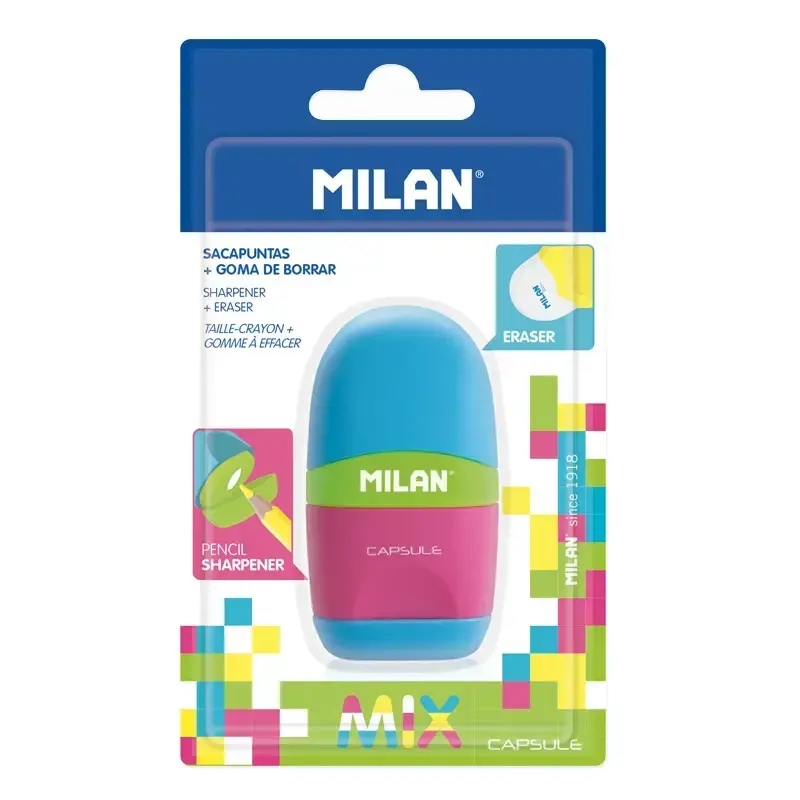 Blister gomme avec taille-crayons CAPSULE Mix