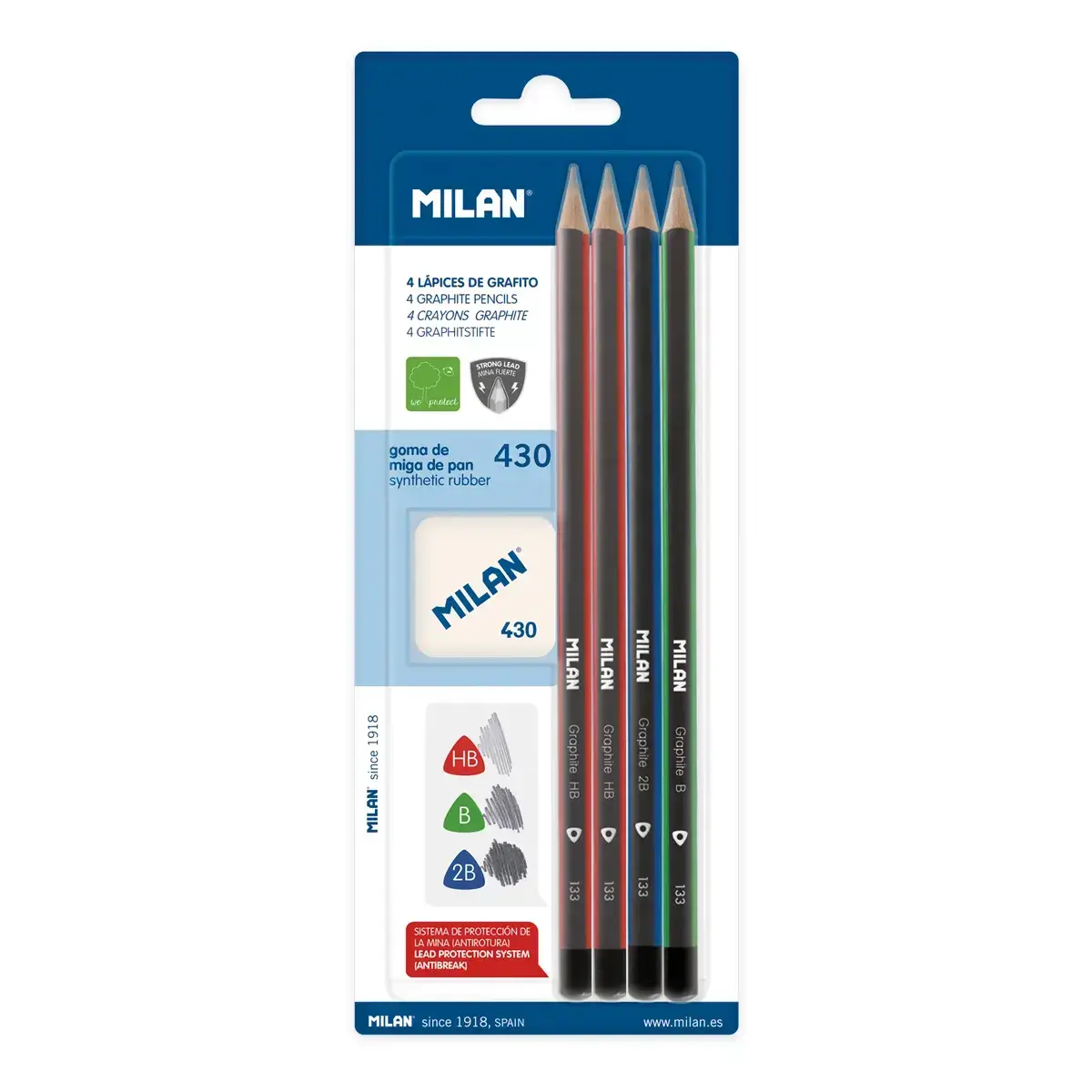 Blister 4 crayons graphite triangulaires + gomme à effacer 430