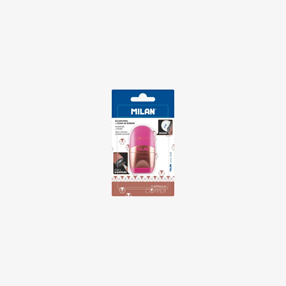 Blister gomme avec taille-crayons CAPSULE Copper rose