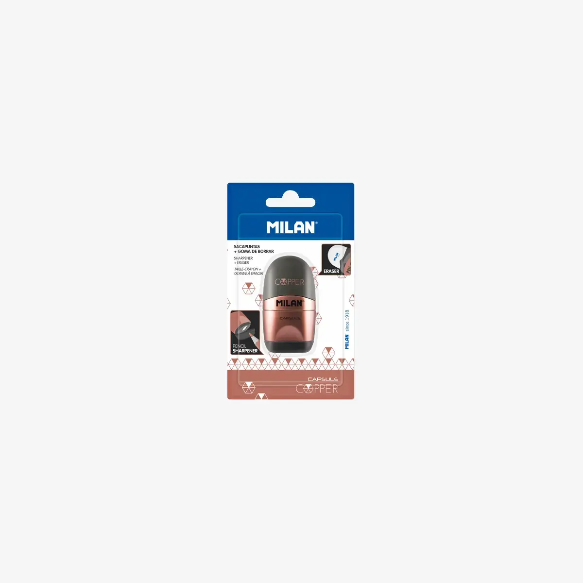 Blister gomme avec taillle-crayons gomme CAPSULE Copper noir