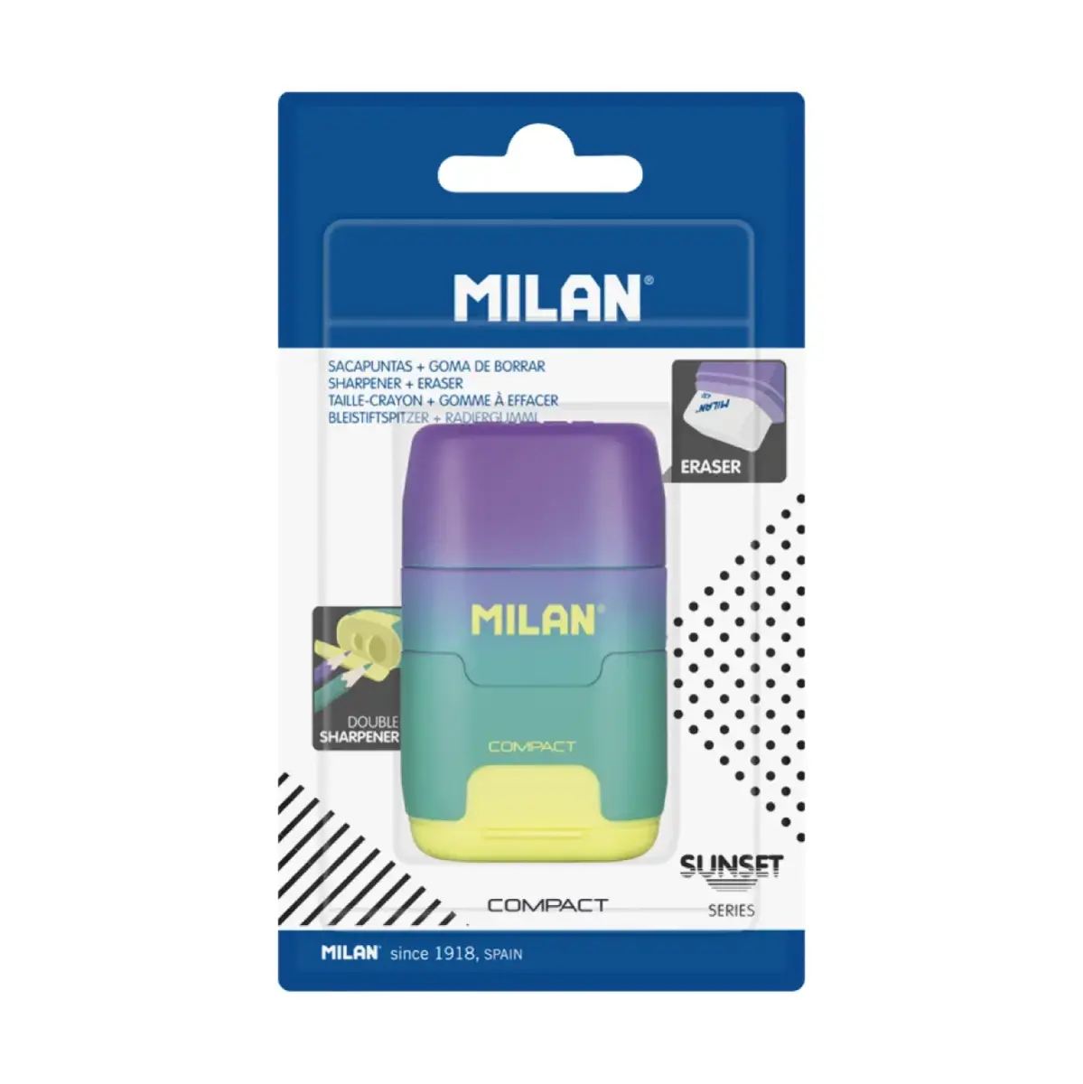 Blister gomme avec taille-crayons COMPACT Sunset turquoise