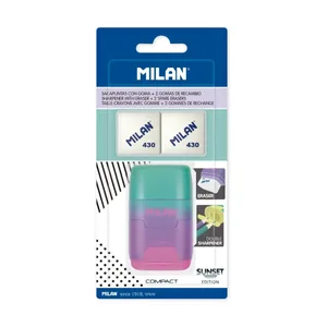 Blister gomme avec taille-crayons COMPACT Sunset lilas + 2 recharges gommes