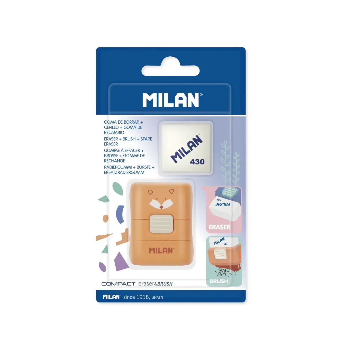 Blister gomme avec brosse COMPACT, série spéciale Fun Animals + gommederechange
