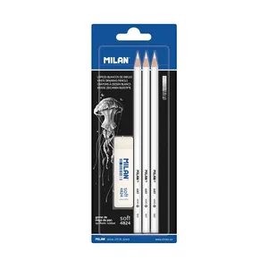 Blister 3 crayons blancs + 1 gomme MILAN 4824