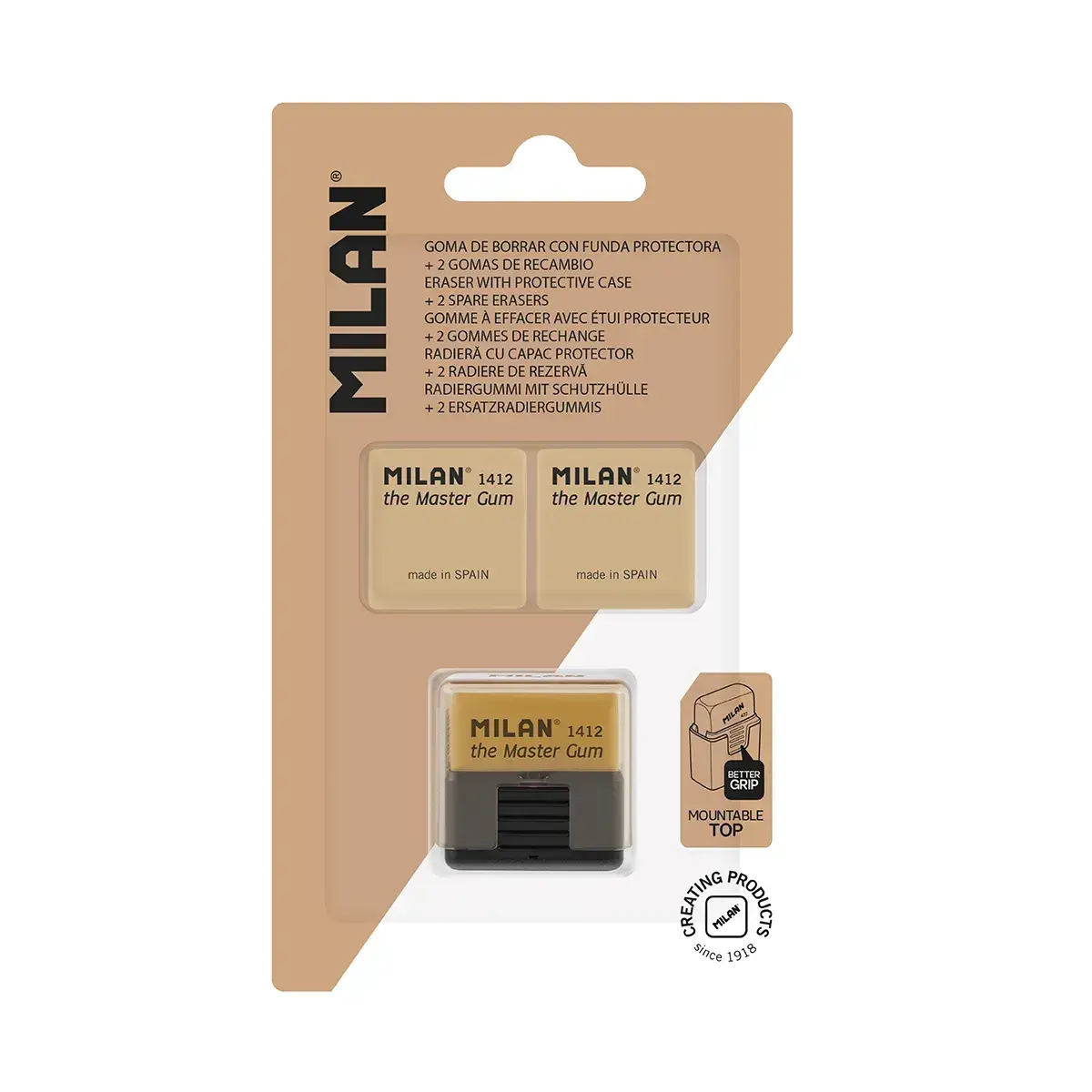 Blister gomme MASTER GUM (spécial pour les beaux-arts) avec étui rigide+ 2 gommes de rechange
