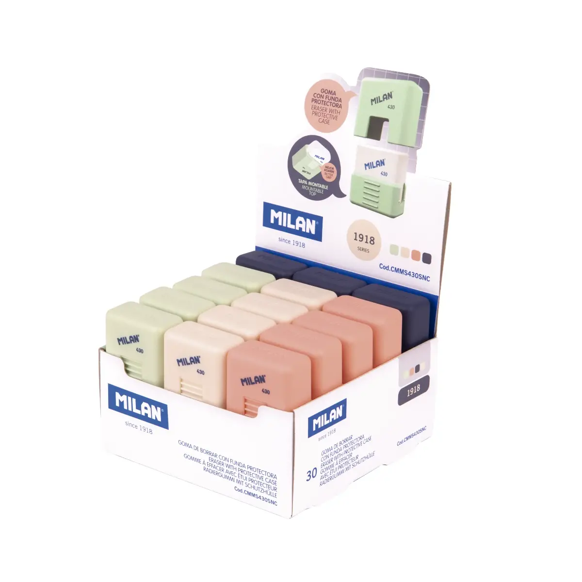 Boîte présentoir 30 gommes en caoutchouc synthétique avec étui rigide,430 since 1918 collection