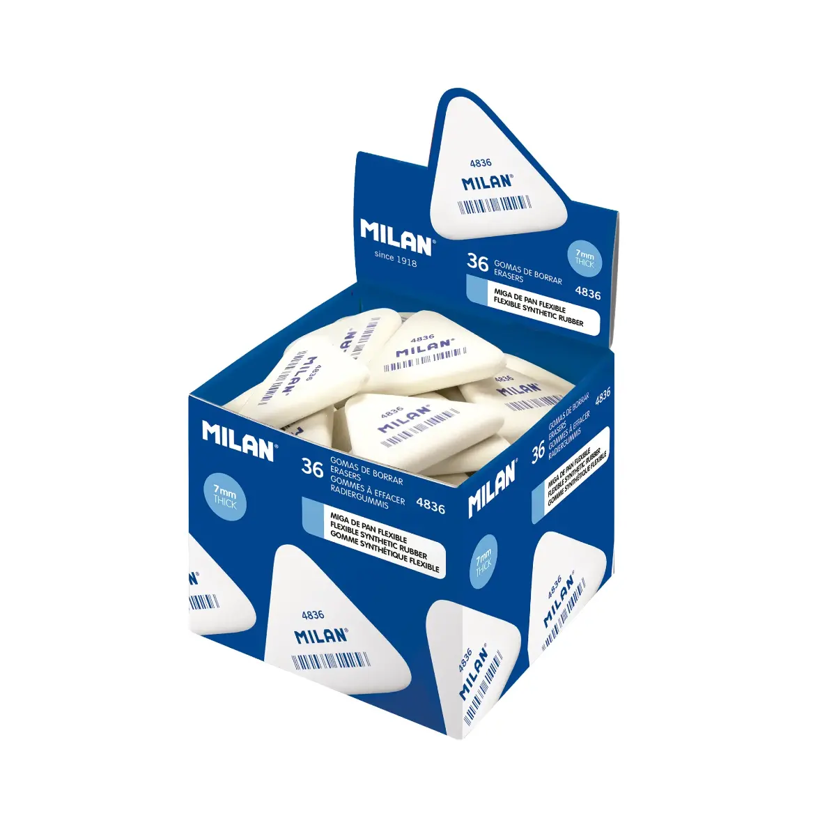 Boîte 36 gommes 4836 en caoutchouc synthétique flexibles triangulaires,couleur blanche