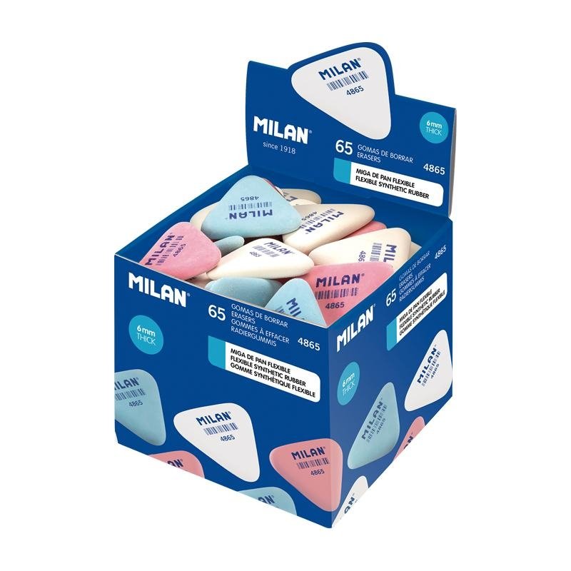 Boîte 65 gommes 4865 en caoutchouc synthétique flexibles triangulaires petites, couleurs assorties