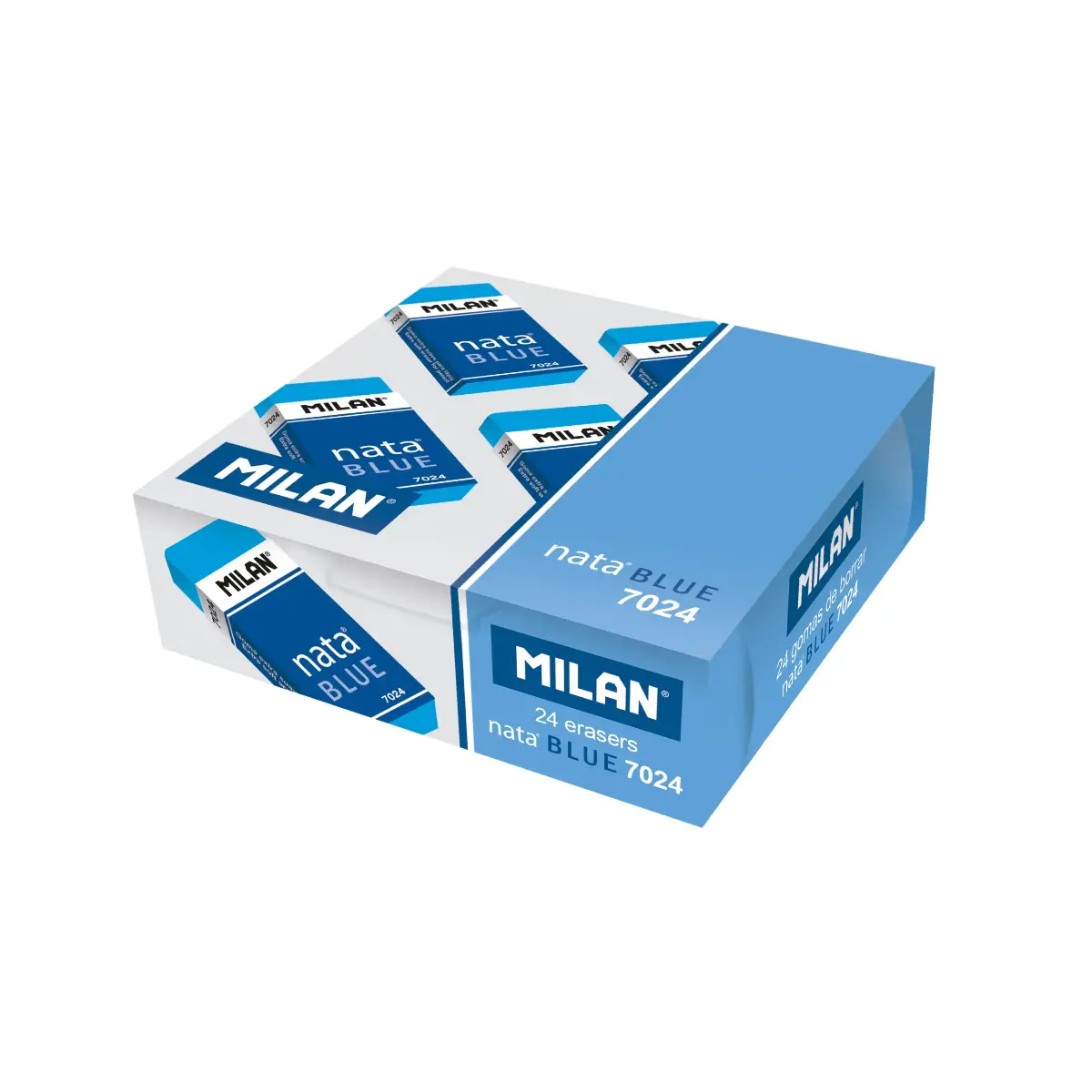 Boîte 24 gommes nata® blue 7024 couleur bleue (avec manchon en carton etemballées individuellement)