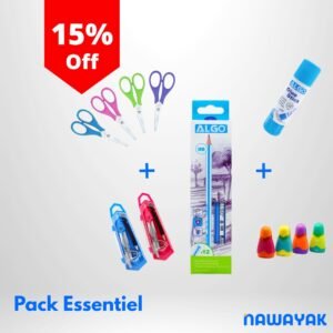Pack Fournitures Scolaires – Boîte Crayon HB, 2 Compas, 4 Ciseaux, 4 Taille-Crayons, Colle Stick 21g